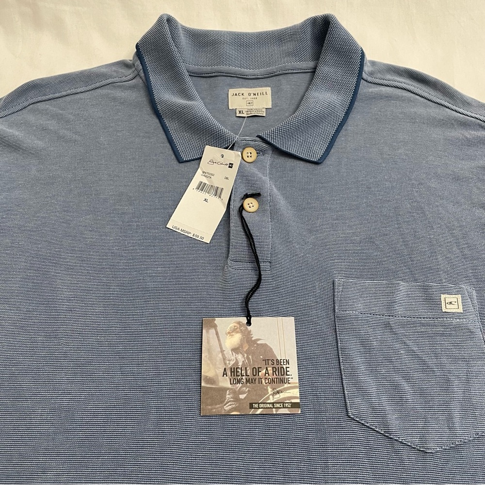 NWT Jack O'Neill Polo Shirt Short Sleeve Beach Blue Soft Polynosic Men’s XL
